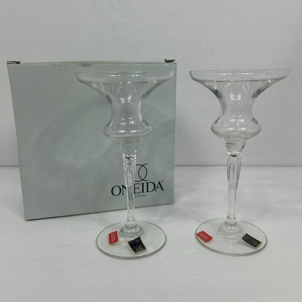Oneida Crystal Open Twist Toujours 7" CandleStick Holders With Box 016 235 NOS